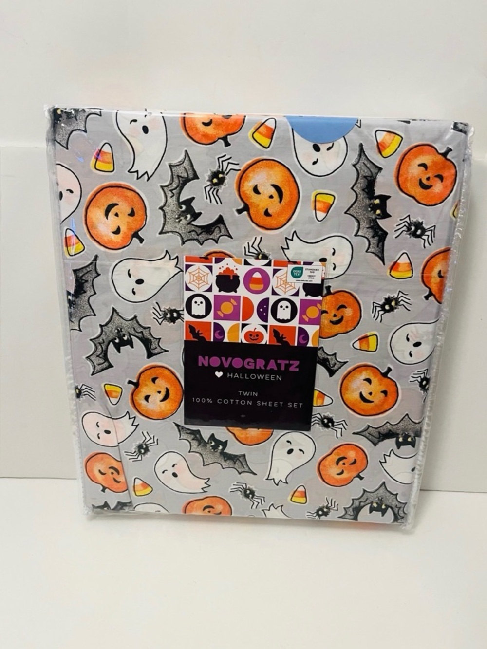 Novogratz Twin Size Halloween 100% Cotton Sheet Set Pumpkin Bat Ghost Candy